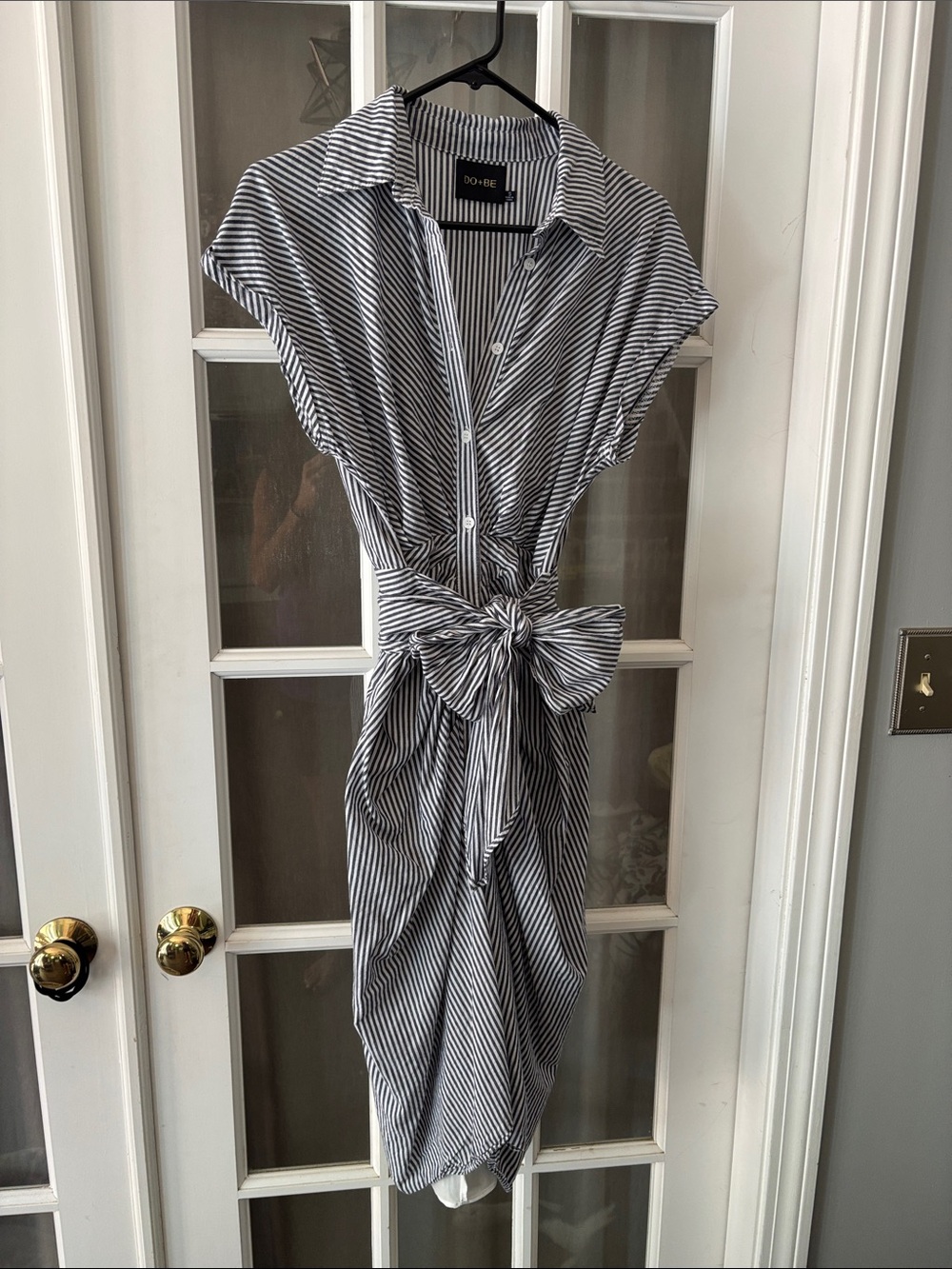 DO+BE Black & White Striped Tie-Waist Midi Dress